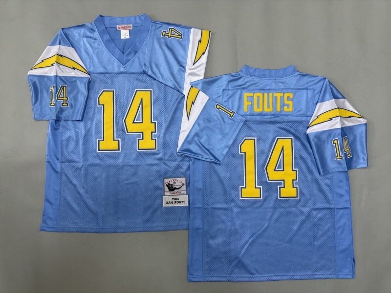 Men 2025 Los Angeles Chargers 14 Fouts Light blue Throwback Limited NFL Jersey style 001